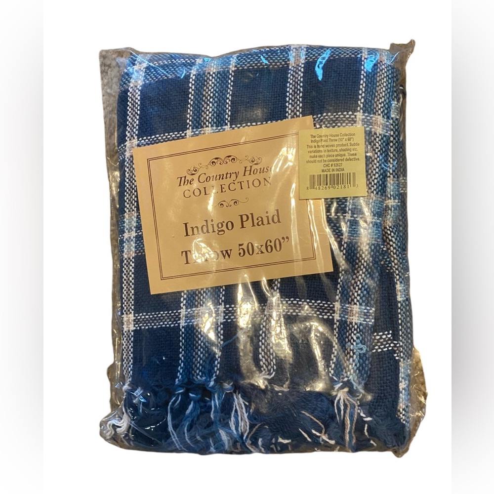 NWT/ The Country House Collection, Indigo Plaid Throw, 50” X 60”